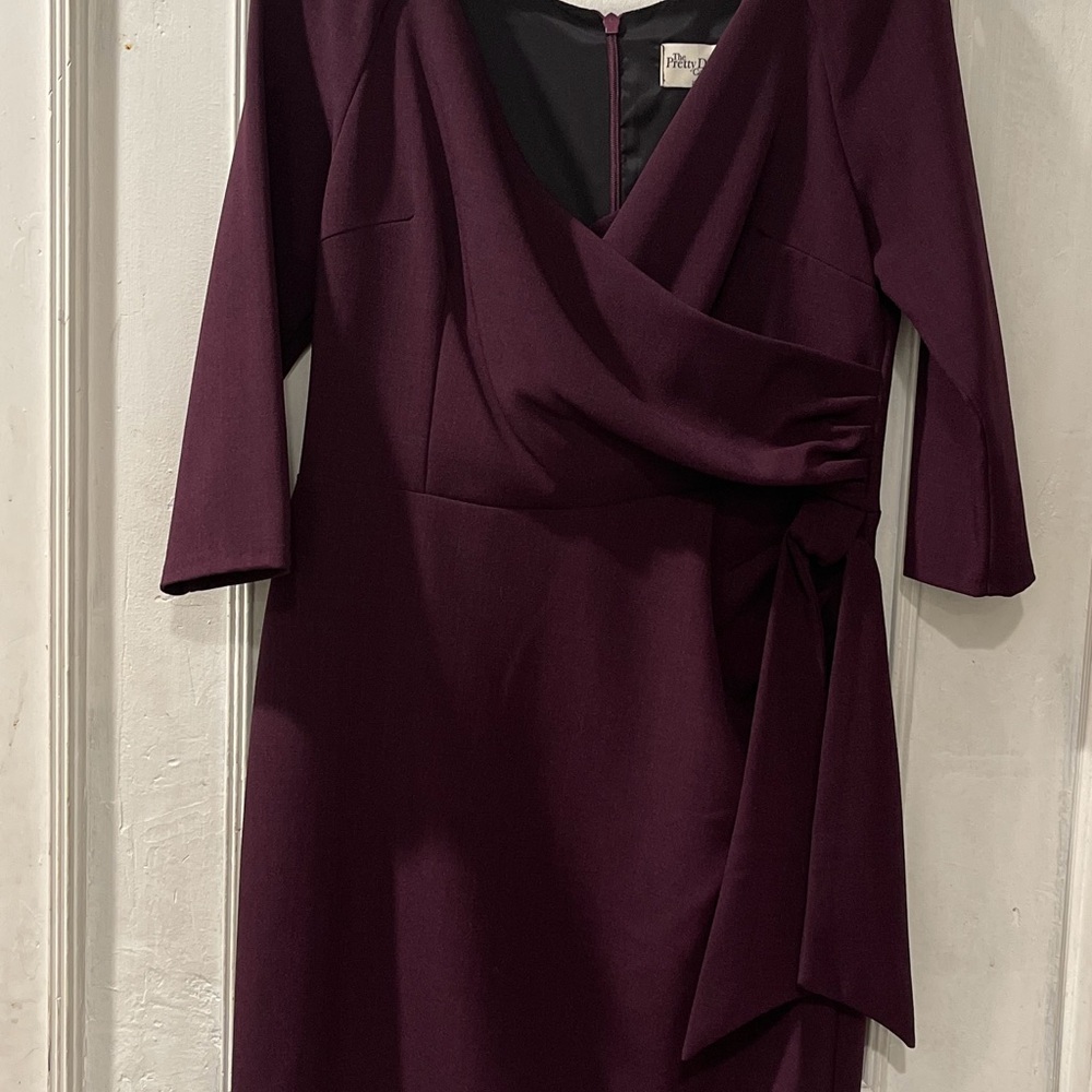 Hourglass 3/4 Sleeve faux wrap pencil Burgundy Dress